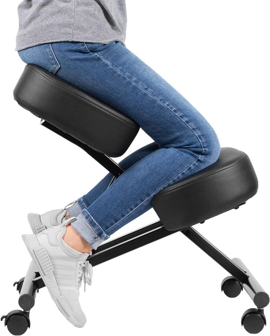 Ergonomic Kneeling Chair, Adjustable Stool for Home and Office - Improve Your Posture with an Angled Seat - Thick Comfortable Moulded Foam Cushions - Brake Casters