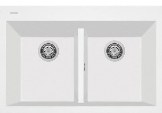 LaToscana Plados 33" x 22" Double Basin Granite Drop-In Sink In A Milk White Finish