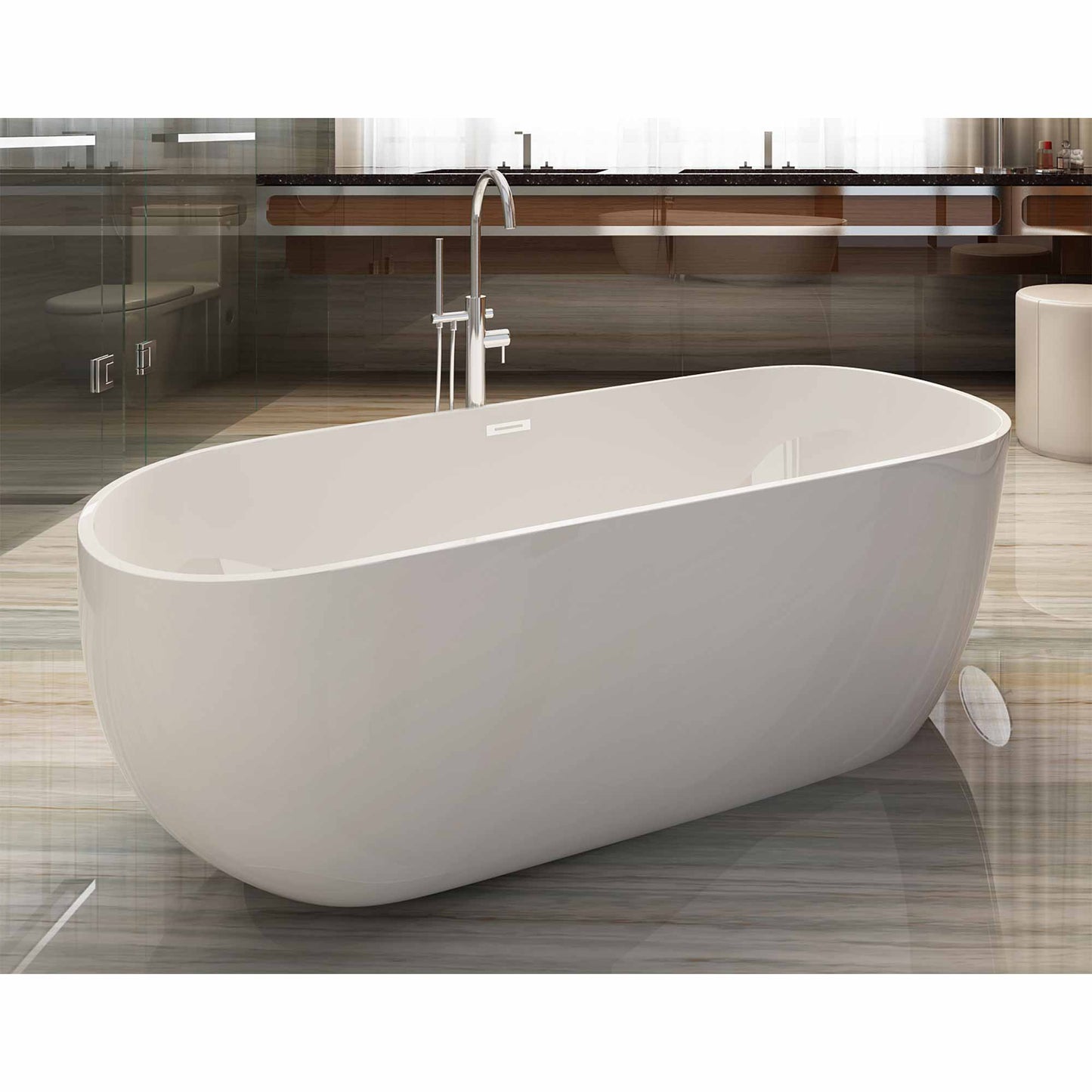 ALFI brand AB8838 59 inch White Oval Acrylic Free Standing Soaking Bathtub