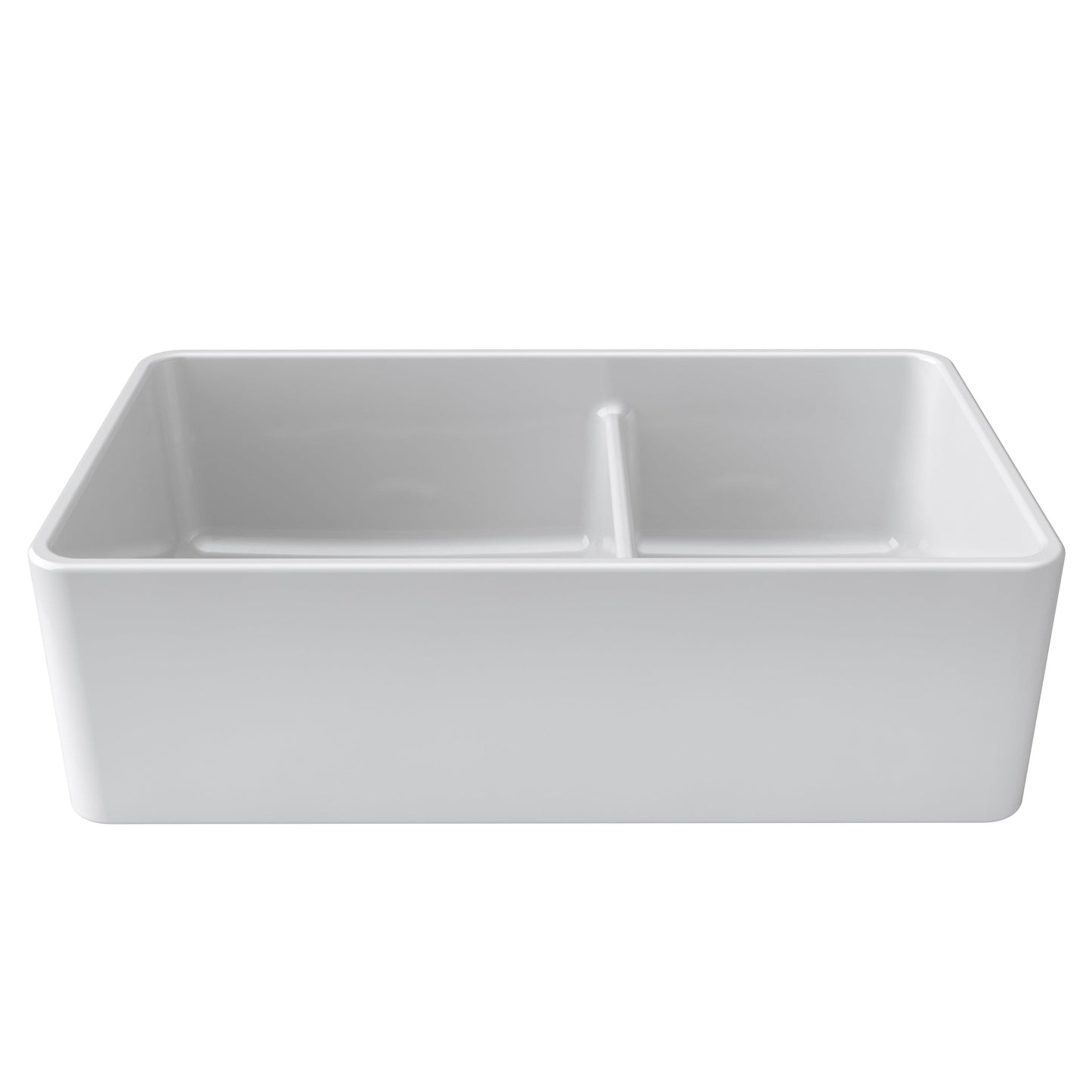 LaToscana  Reversible Farmhouse Kitchen Sink  Apron Front 33-in x 19-in White Double Offset Bowl Fireclay