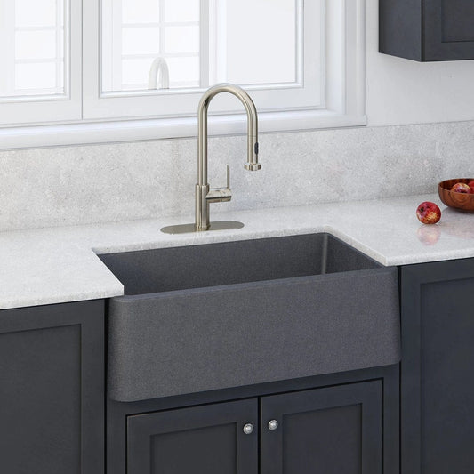 LaToscana  Marmorin Farmhouse Apron Front 33-in x 19-in Titanium Grey Metallic Single Bowl Composite Kitchen Sink