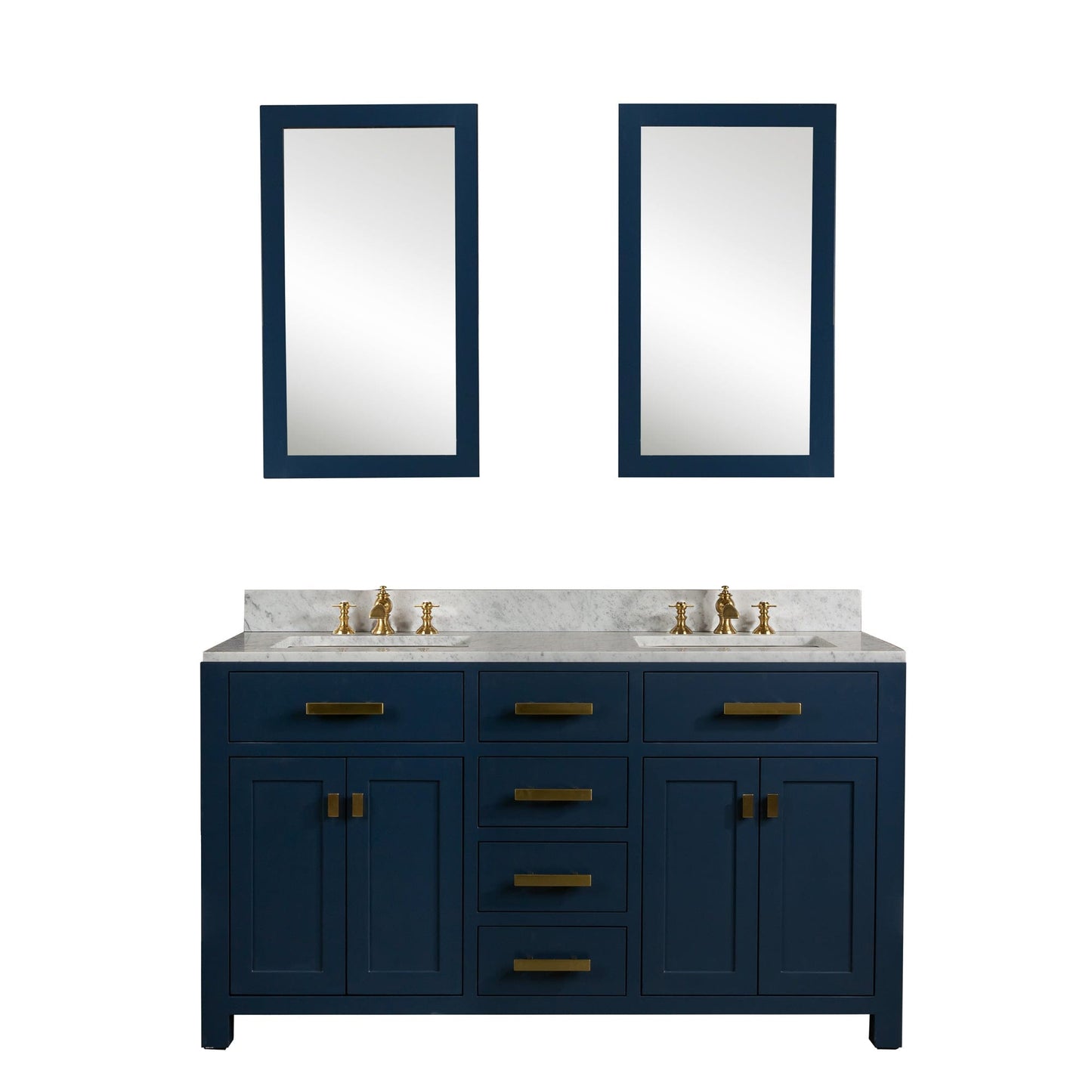 Water Creation 60" Palace Collection Quartz Carrara Pure White Bathroom Vanity Set With Hardware