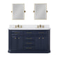 Water Creation 60" Palace Collection Quartz Carrara  Monarch Blue Bathroom Vanity With Faucets And Mirrors