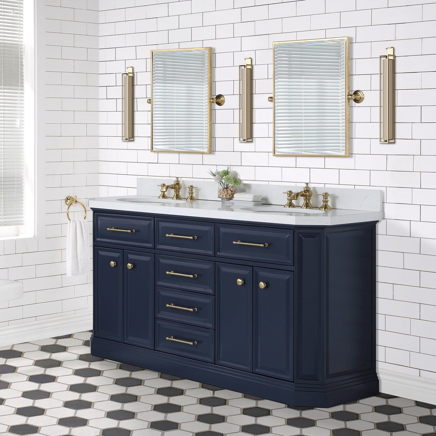 Water Creation 60" Palace Collection Quartz Carrara  Monarch Blue Bathroom Vanity With Faucets And Mirrors