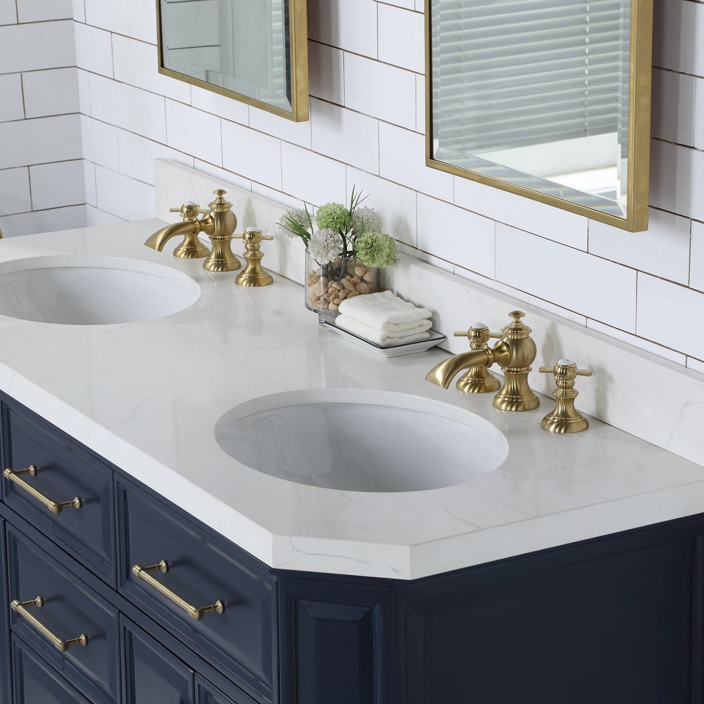 Water Creation 60" Palace Collection Quartz Carrara  Monarch Blue Bathroom Vanity With Faucets And Mirrors