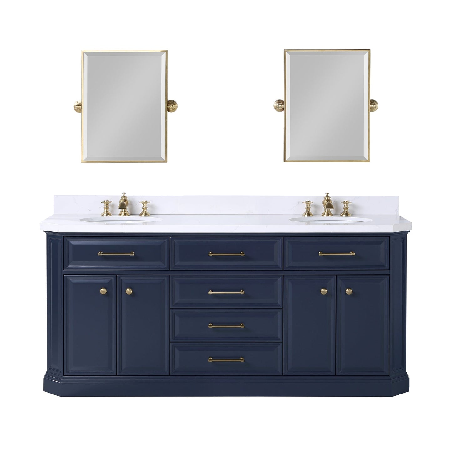 Water Creation 72" Palace Collection Quartz Carrara Monarch Blue Bathroom Vanity With Faucets and Mirrors