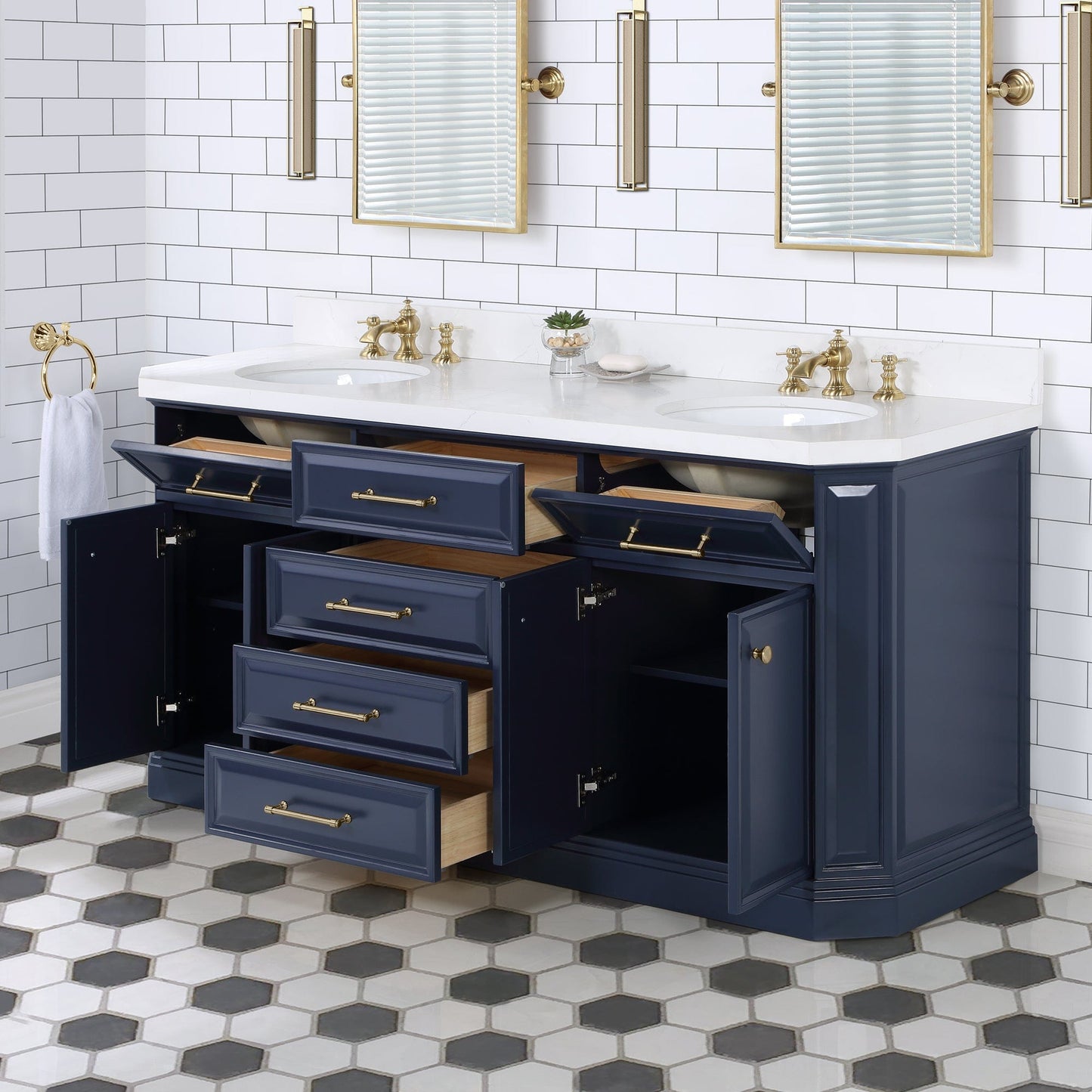 Water Creation 72" Palace Collection Quartz Carrara Monarch Blue Bathroom Vanity With Faucets and Mirrors