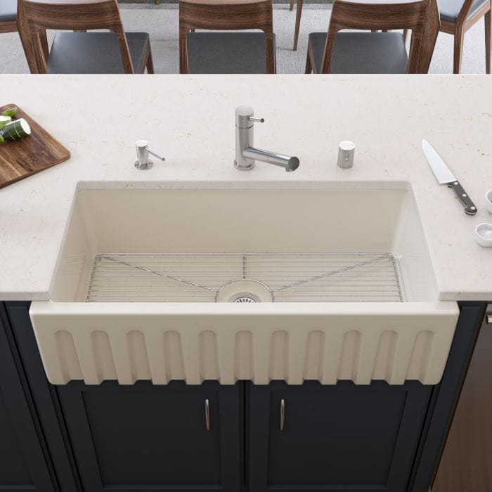 ALFI brand AB3618HS 36 Inch Reversible Smooth / Fluted Single Bowl Fireclay Farm Sink