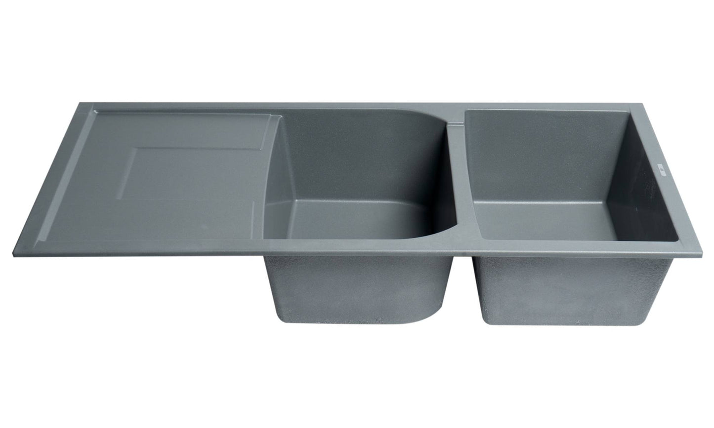 ALFI brand AB4620DI 46" Double Bowl Granite Composite Kitchen Sink with Drainboard