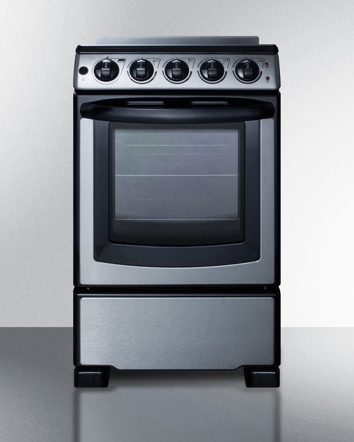 Summit White 20 in. 2.3 cu. ft. Oven Slide-In Electric Range with 4 Smoothtop Burners - Stainless Steel