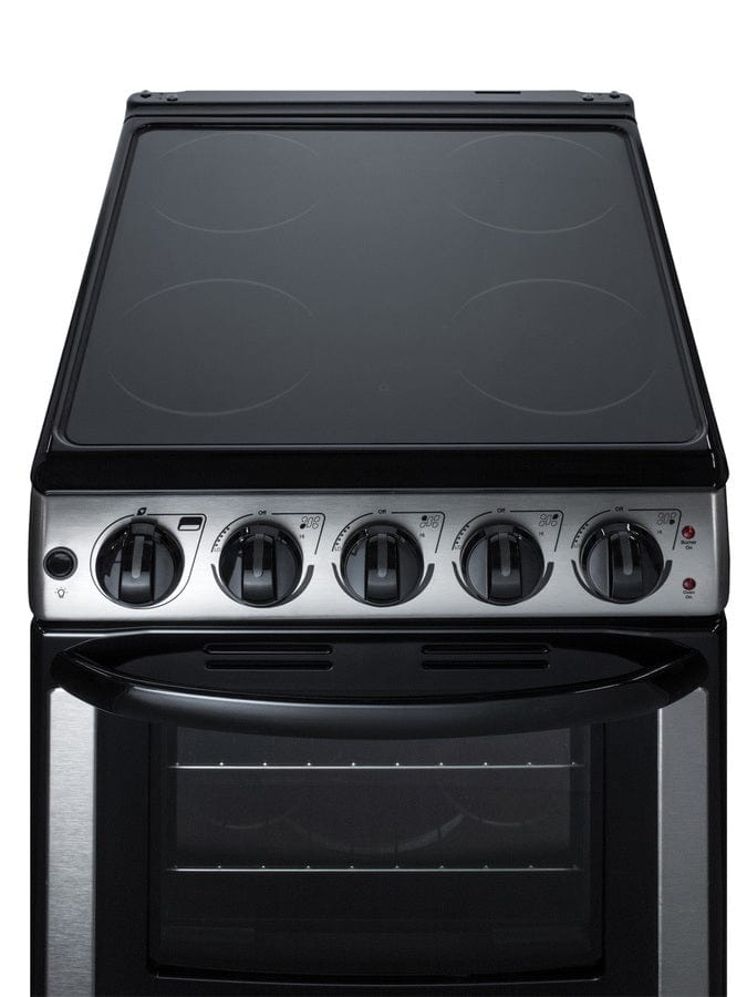 Summit White 20 in. 2.3 cu. ft. Oven Slide-In Electric Range with 4 Smoothtop Burners - Stainless Steel