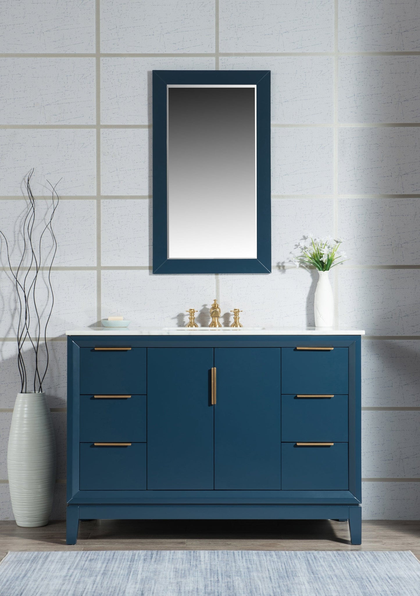 Water Creation Elizabeth 48" Carrara White Marble Vanity In Monarch Blue With Matching Mirror(s) and Faucet(s)