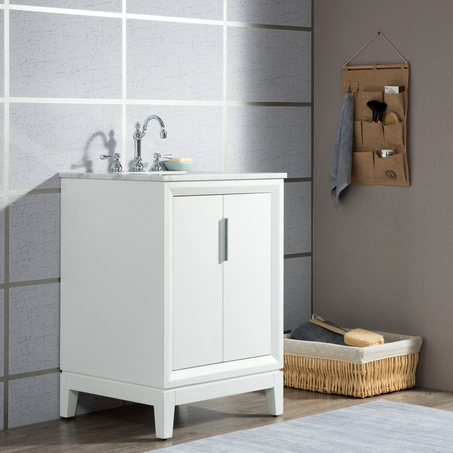 Water Creation Elizabeth 24" Single Sink Carrara White Marble Vanity In Pure White  With Lavatory Faucet(s)