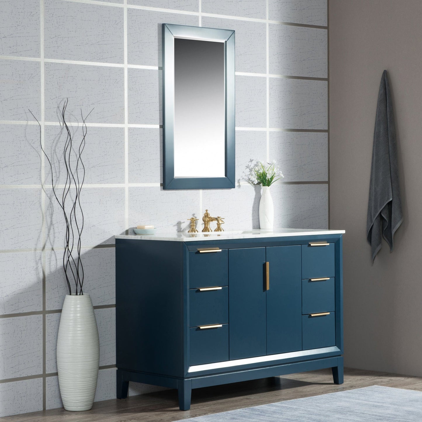 Water Creation Elizabeth 48" Single Sink Carrara White Marble Vanity In Monarch Blue