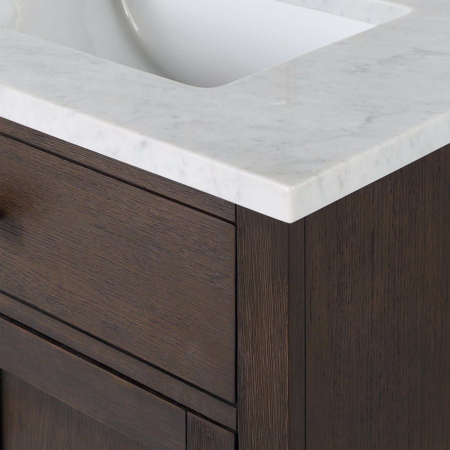 Water Creation Chestnut 72 In. Double Sink Carrara White Marble Countertop Vanity In Brown Oak with Mirrors