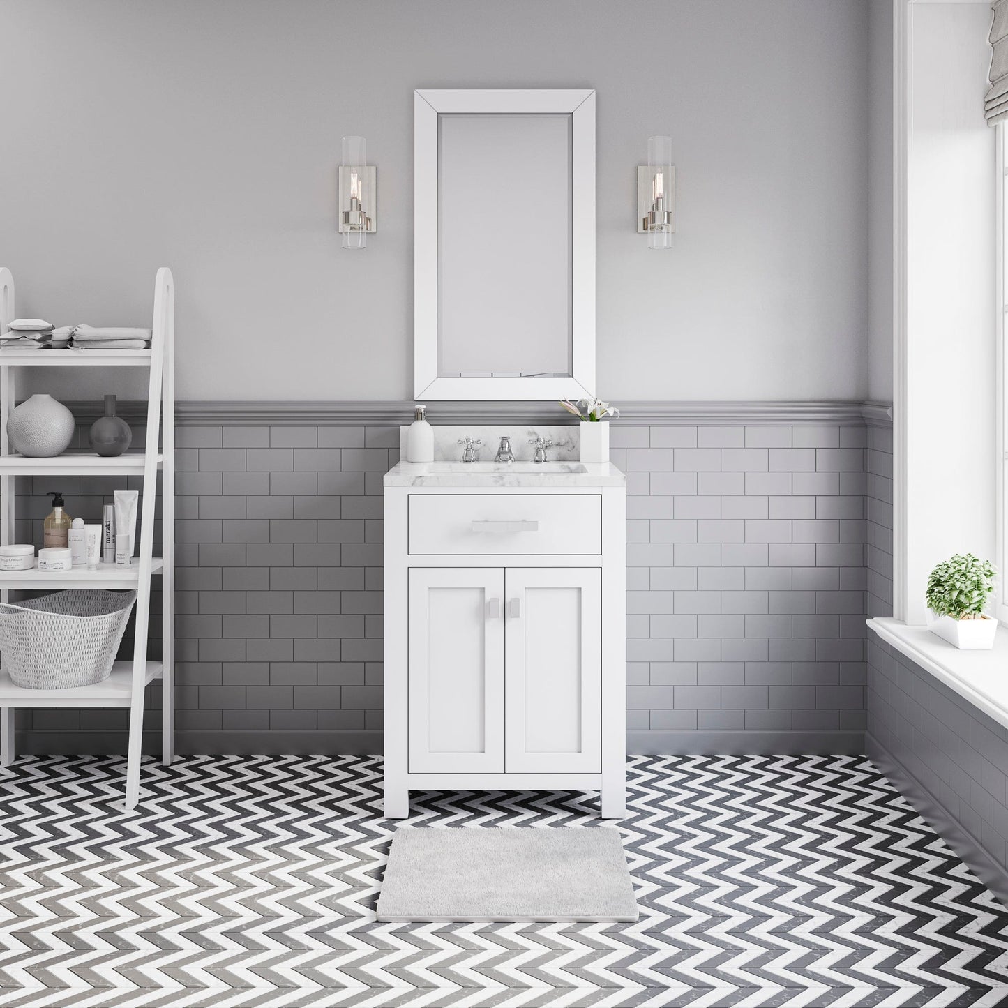 Water Creation 24 Inch Pure White Single Sink Bathroom Vanity With Matching Framed Mirror From The Madison Collection