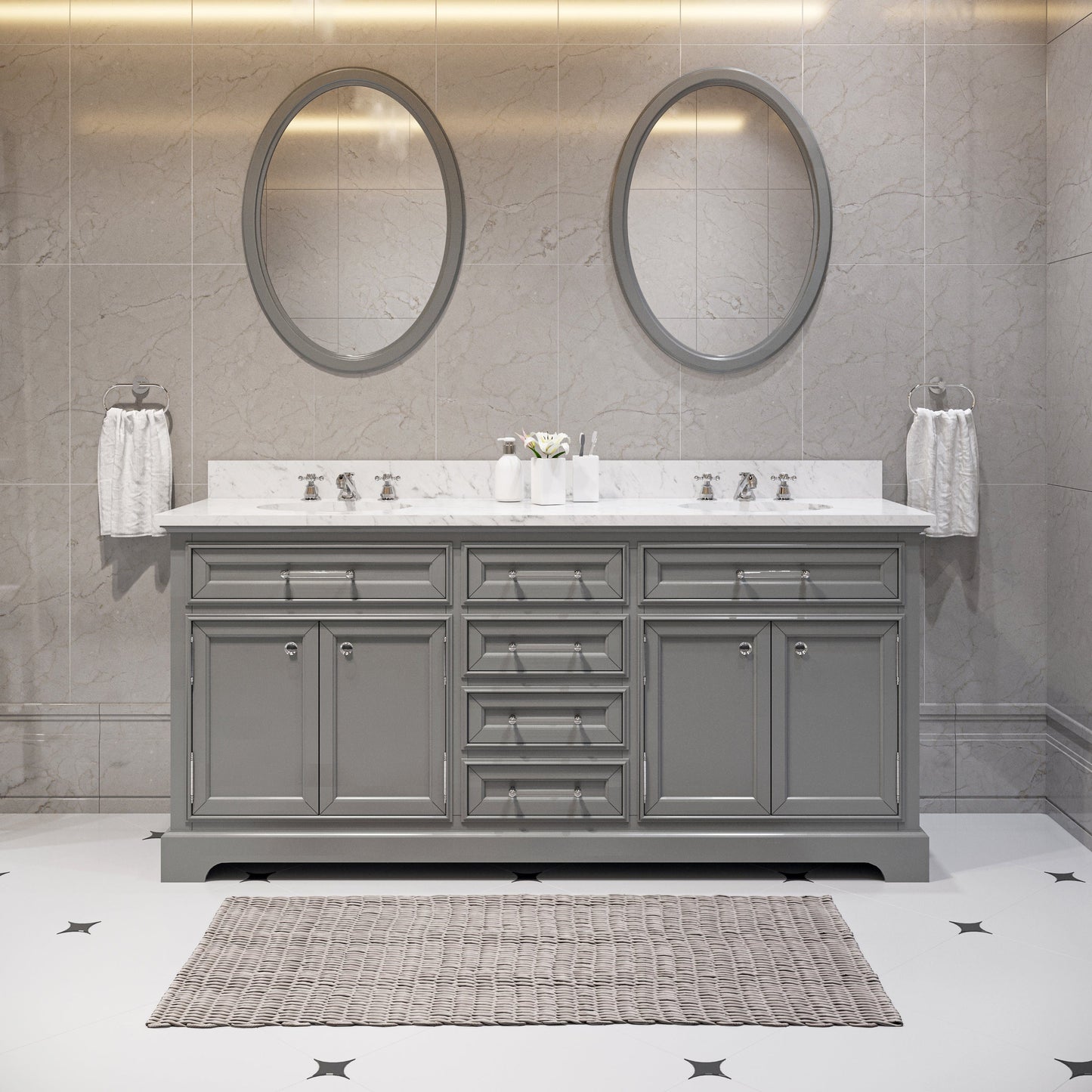 Water Creation 72 Inch Cashmere Grey Double Sink Bathroom Vanity With Matching Framed Mirrors From The Derby Collection