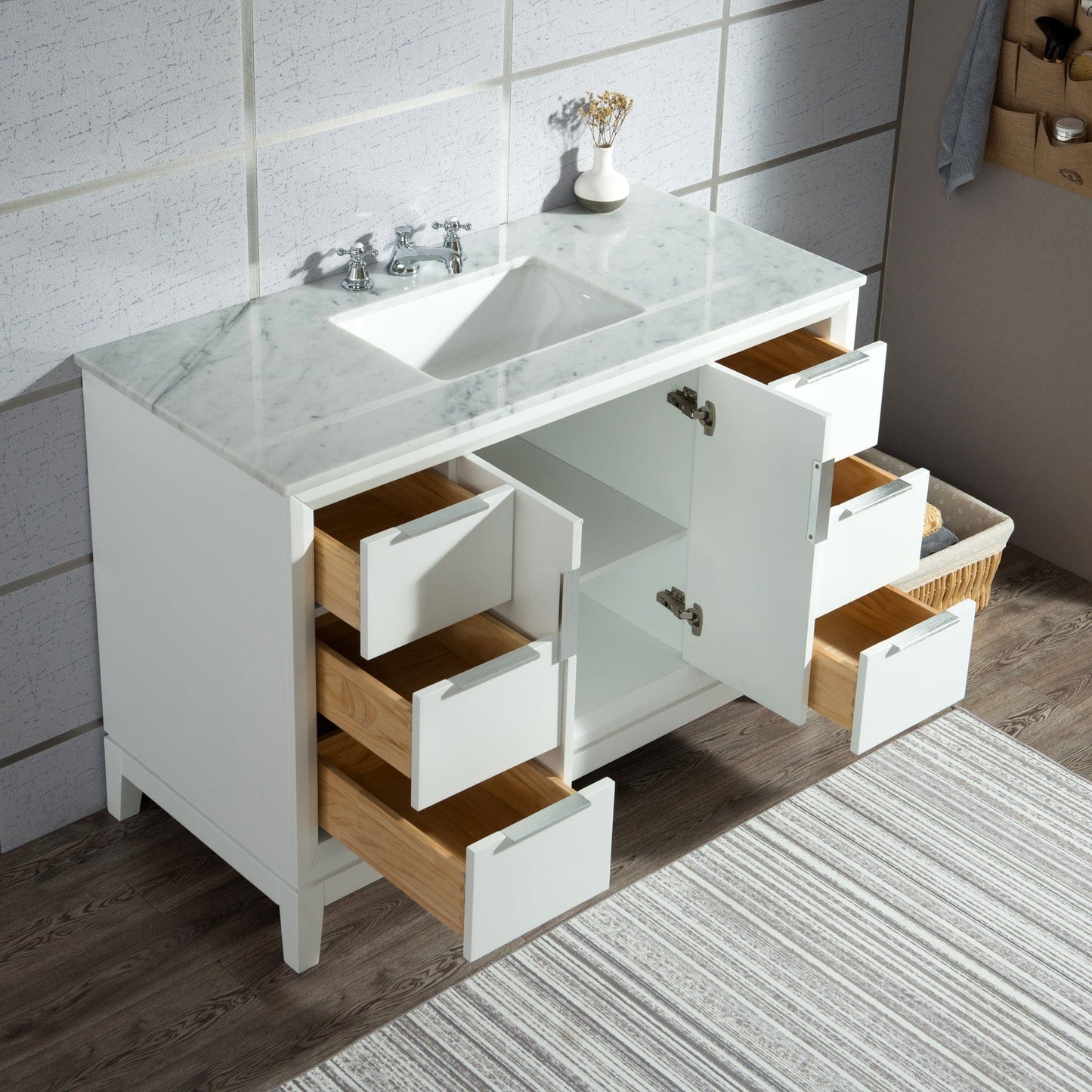 Water Creation Elizabeth 48" Carrara White Marble Vanity In Pure White With Mirror(s) and Faucet(s)