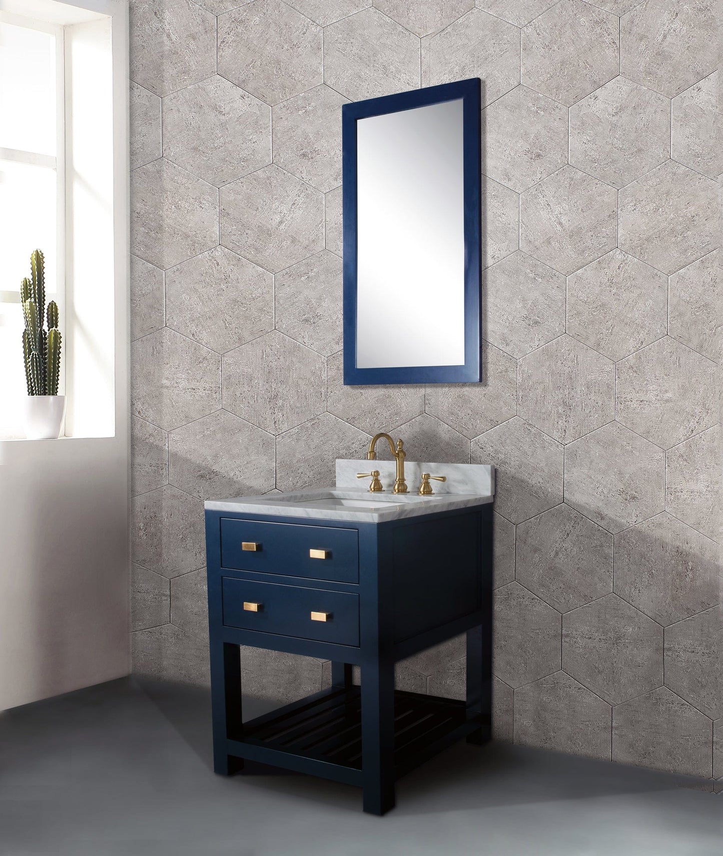 Water Creation 24 Inch Monarch Blue Single Sink Bathroom Vanity With F2-0012 Satin Gold Faucet From The Madalyn Collection