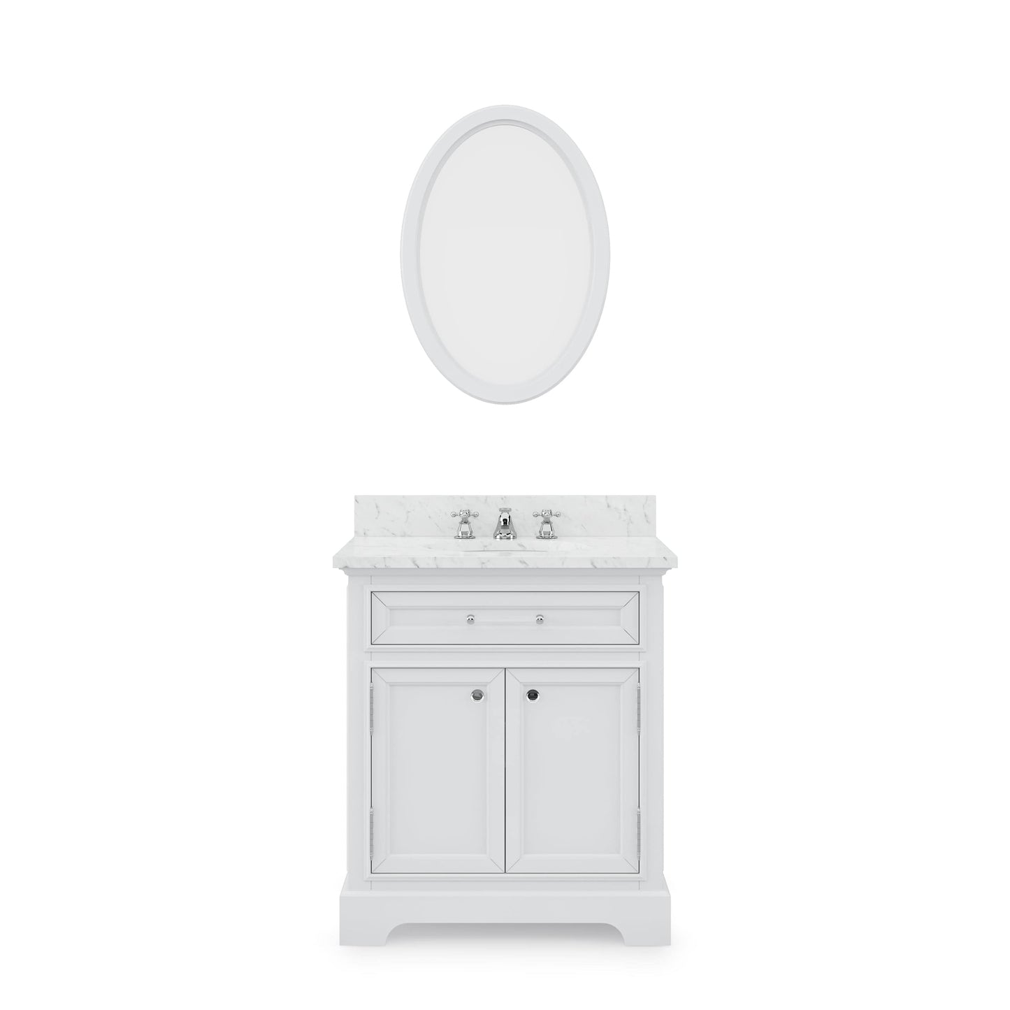 Water Creation 30 Inch Pure White Single Sink Bathroom Vanity With Matching Framed Mirror From The Derby Collection