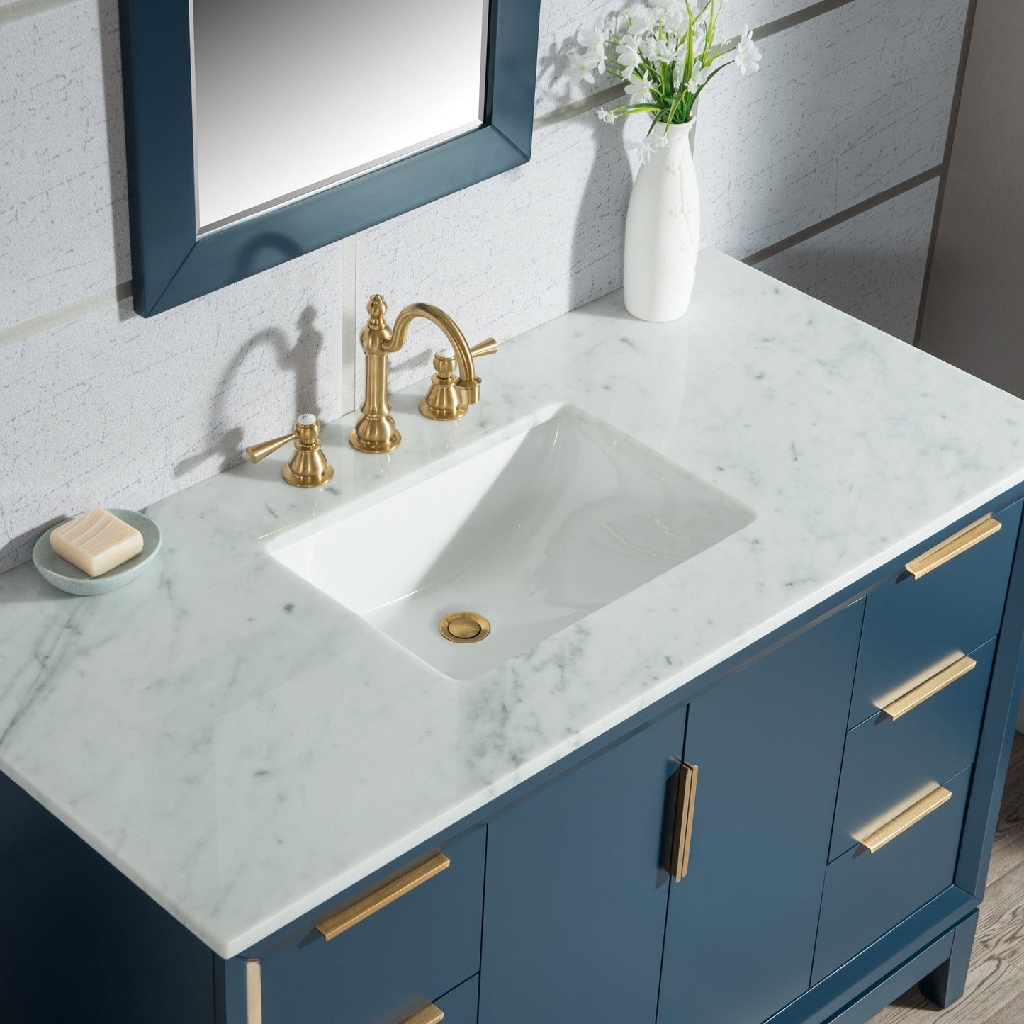 Water Creation Elizabeth 48" Carrara White Marble Vanity In Monarch Blue  With Faucet(s)