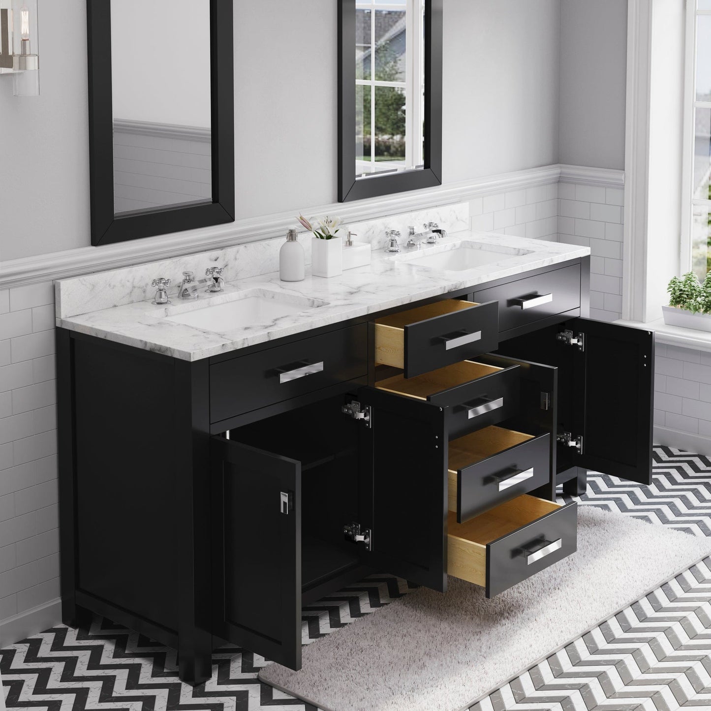 Water Creation 72 Inch Espresso Double Sink Bathroom Vanity With 2 Matching Framed Mirrors From The Madison Collection