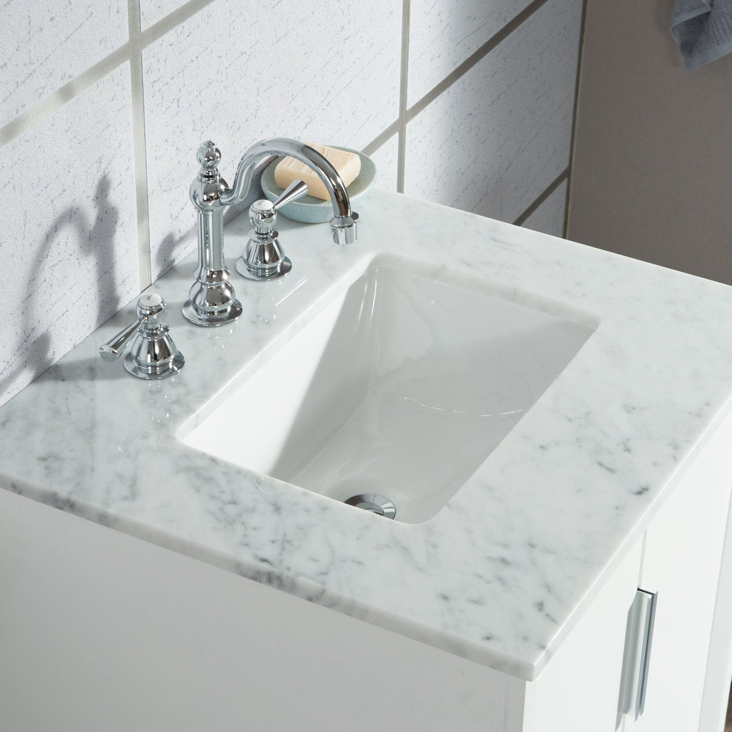 Water Creation Elizabeth 24" Single Sink Carrara White Marble Vanity In Pure White  With Lavatory Faucet(s)