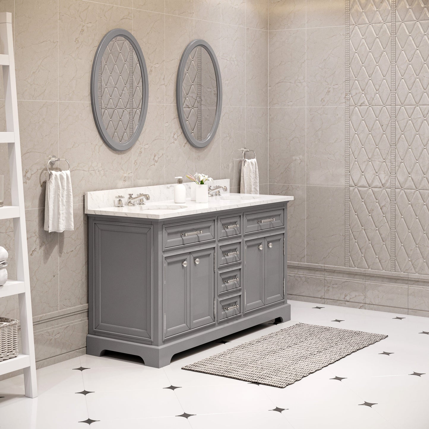 Water Creation 60 Inch Cashmere Grey Double Sink Bathroom Vanity From The Derby Collection