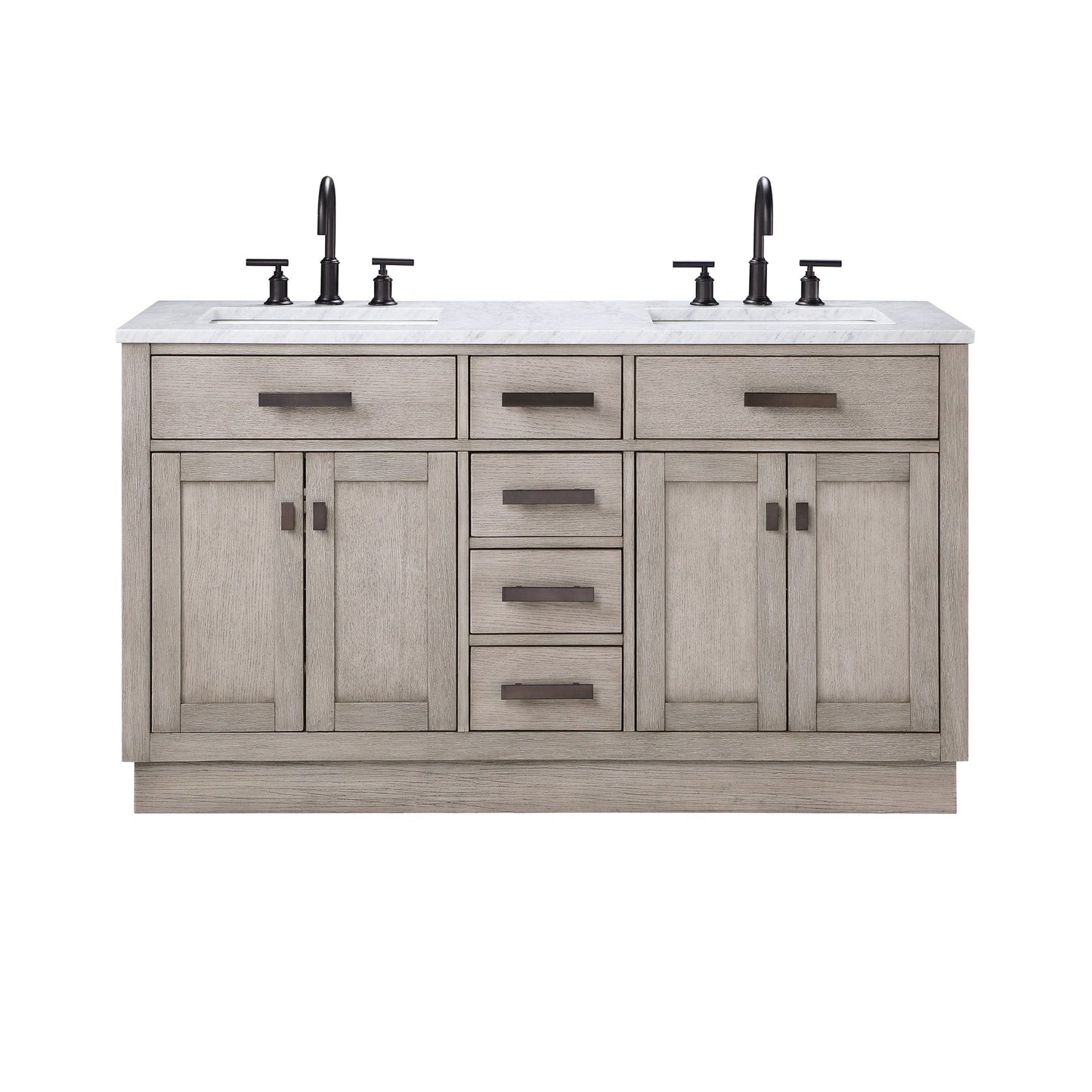 Water Creation Chestnut 60 In. Double Sink Carrara White Marble Countertop Vanity In Grey Oak