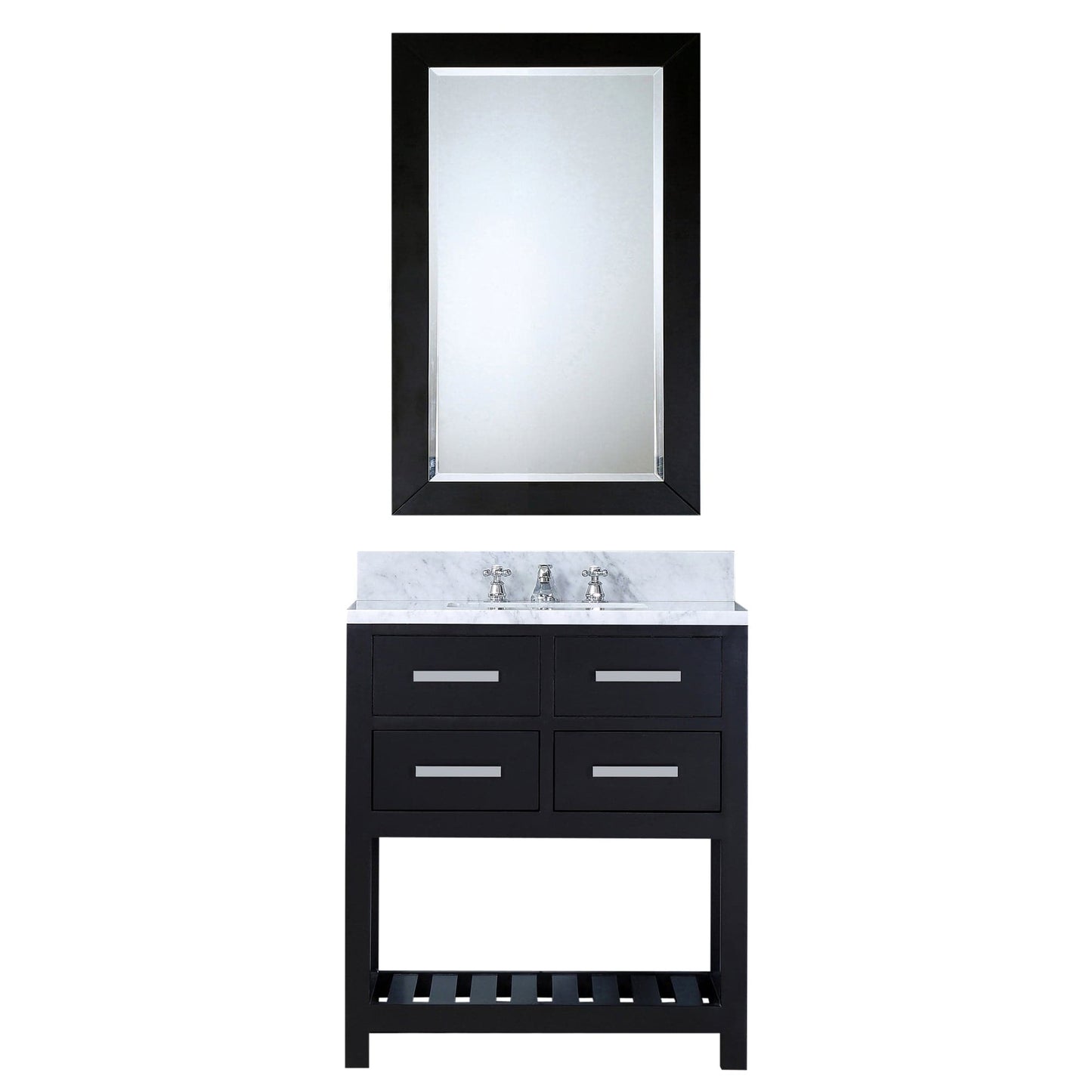 Water Creation 30 Inch Espresso Single Sink Bathroom Vanity With Matching Framed Mirror And Faucet From The Madalyn Collection