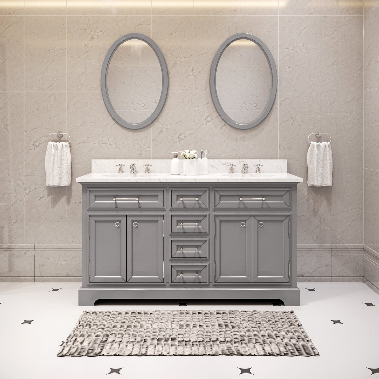 Water Creation 60 Inch Cashmere Grey Double Sink Bathroom Vanity From The Derby Collection