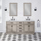 Water Creation Chestnut 72 In. Double Sink Carrara White Marble Countertop Vanity In Grey Oak with Mirrors