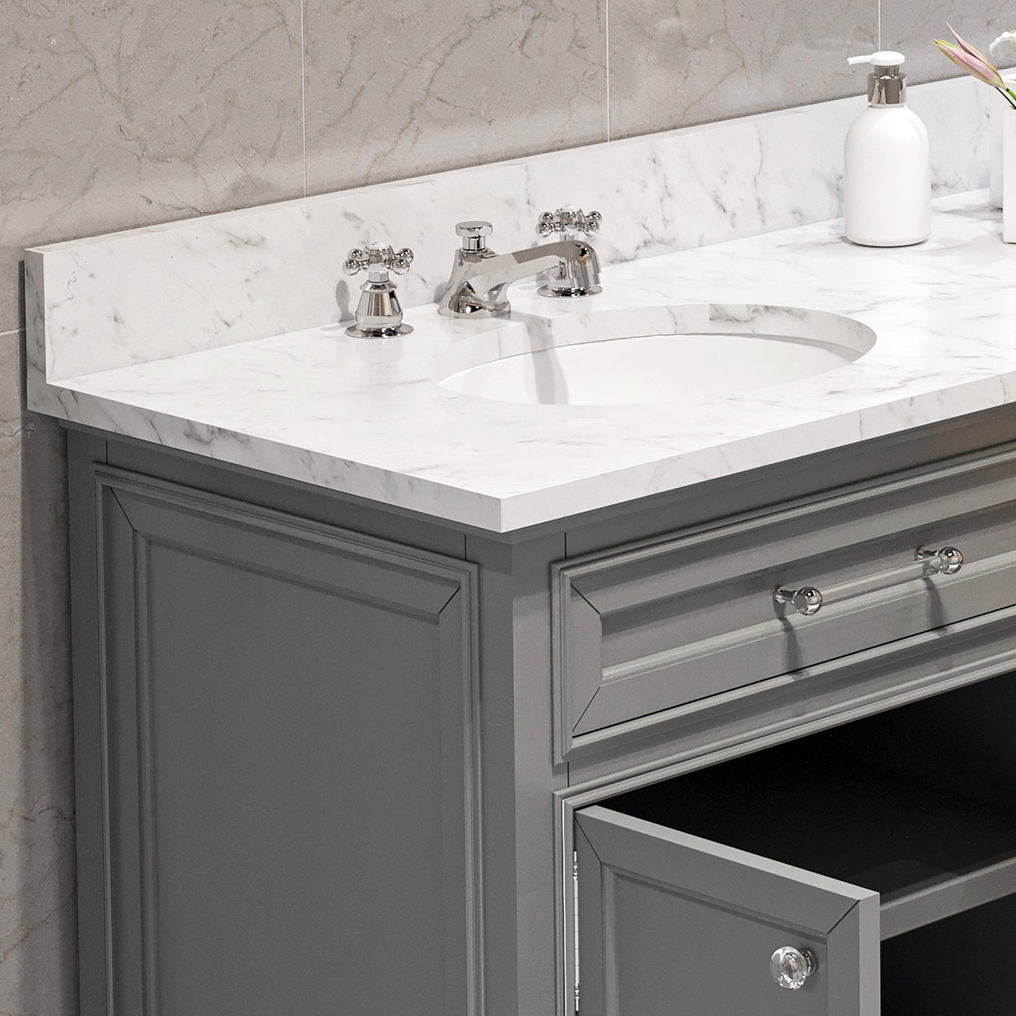 Water Creation 72 Inch Cashmere Grey Double Sink Bathroom Vanity With Matching Framed Mirrors From The Derby Collection