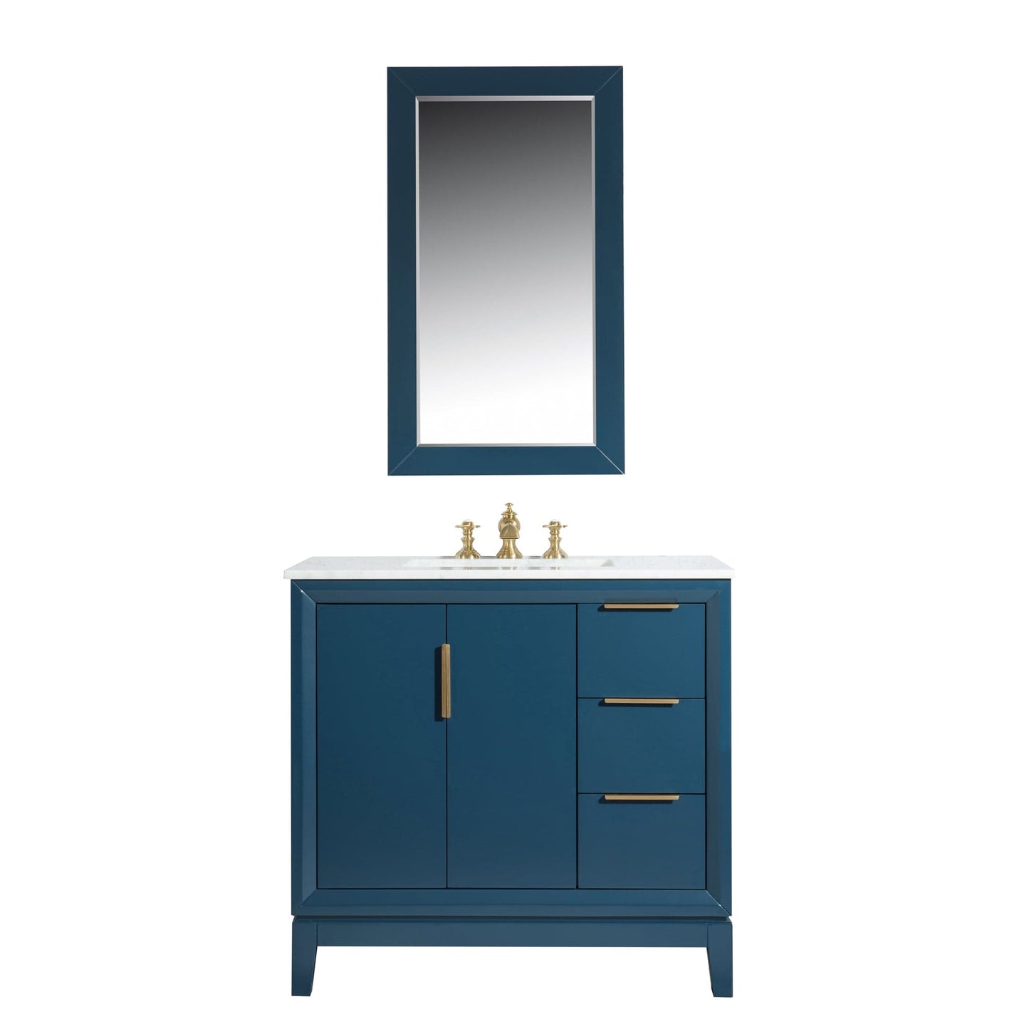 Water Creation Elizabeth 36"  Carrara White Marble Vanity In Monarch Blue With Mirror(s) and Faucet(s)