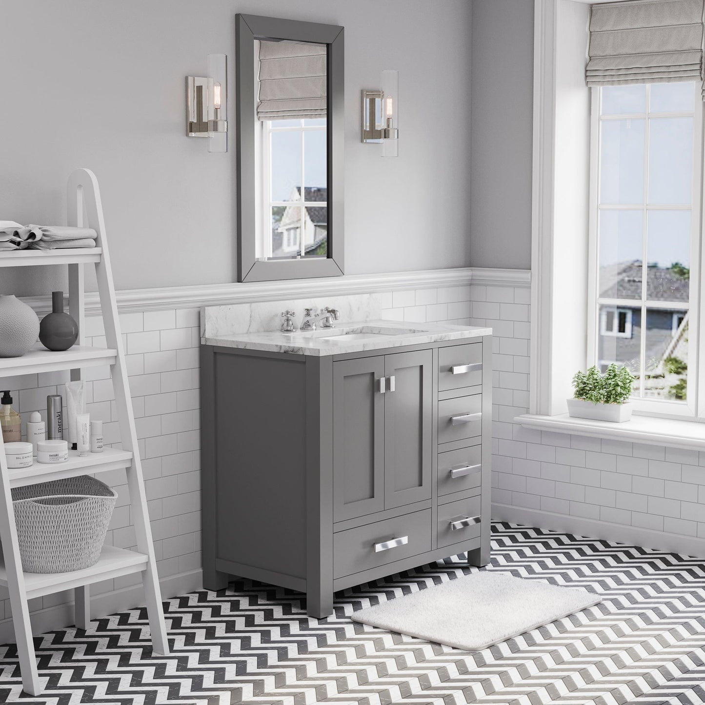 Water Creation 36 Inch Wide Cashmere Grey Single Sink Bathroom Vanity With Matching Mirror From The Madison Collection