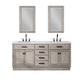 Water Creation Chestnut 72 In. Double Sink Carrara White Marble Countertop Vanity In Grey Oak with Mirrors