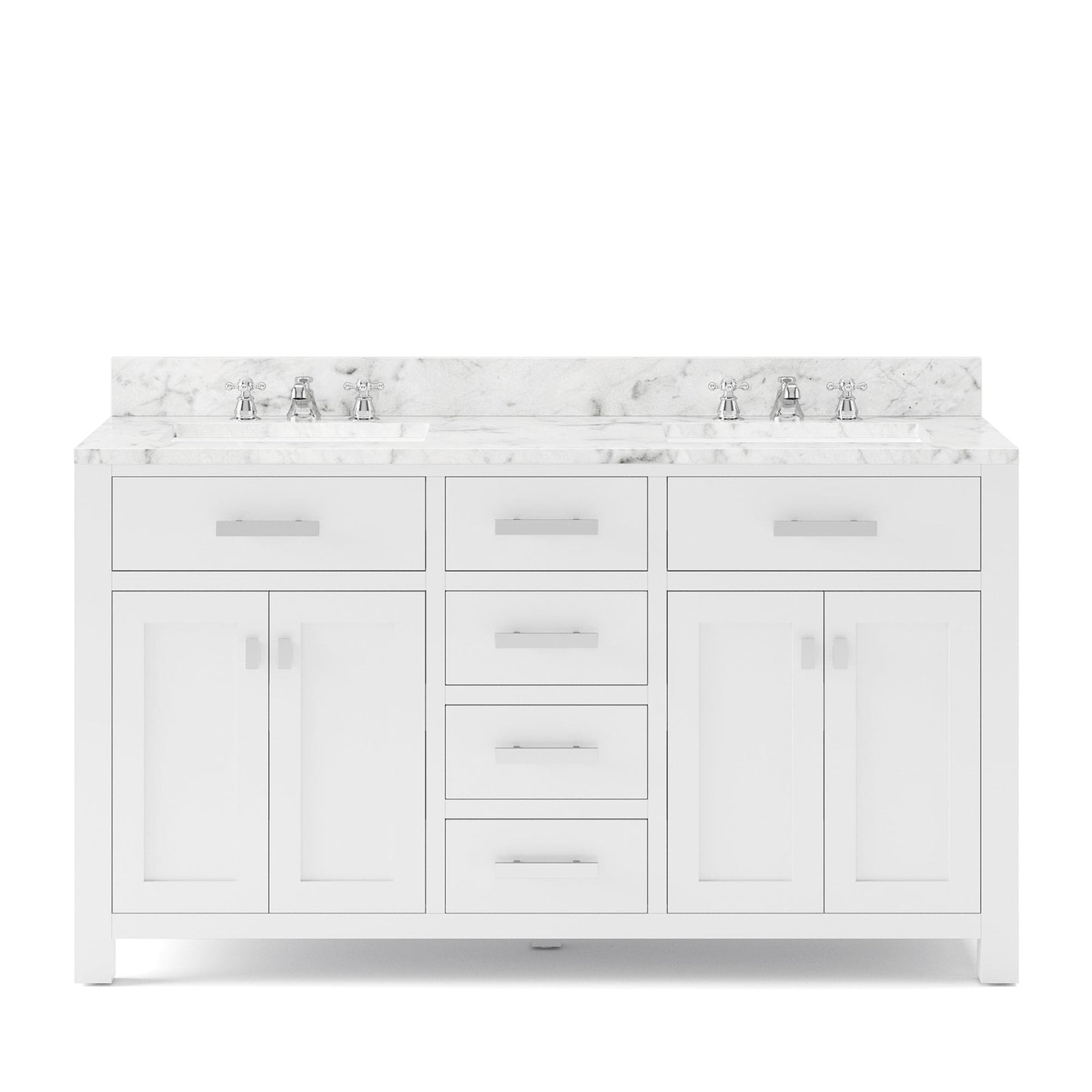 Water Creation 60 Inch Pure White Double Sink Bathroom Vanity With Faucet From The Madison Collection