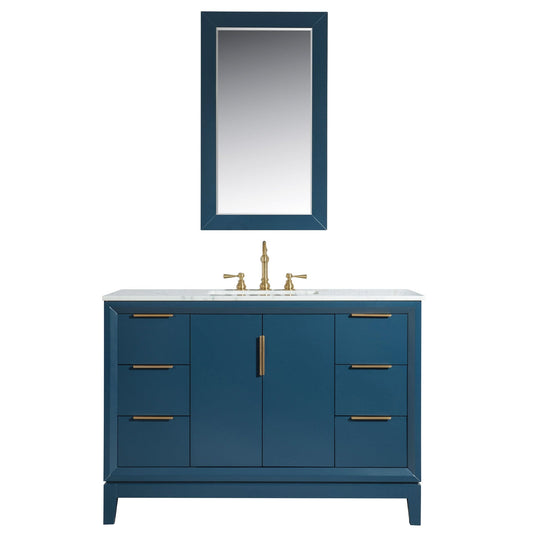 Water Creation Elizabeth 48" Carrara White Marble Vanity In Monarch Blue With Matching Mirror(s) and  Faucet(s)