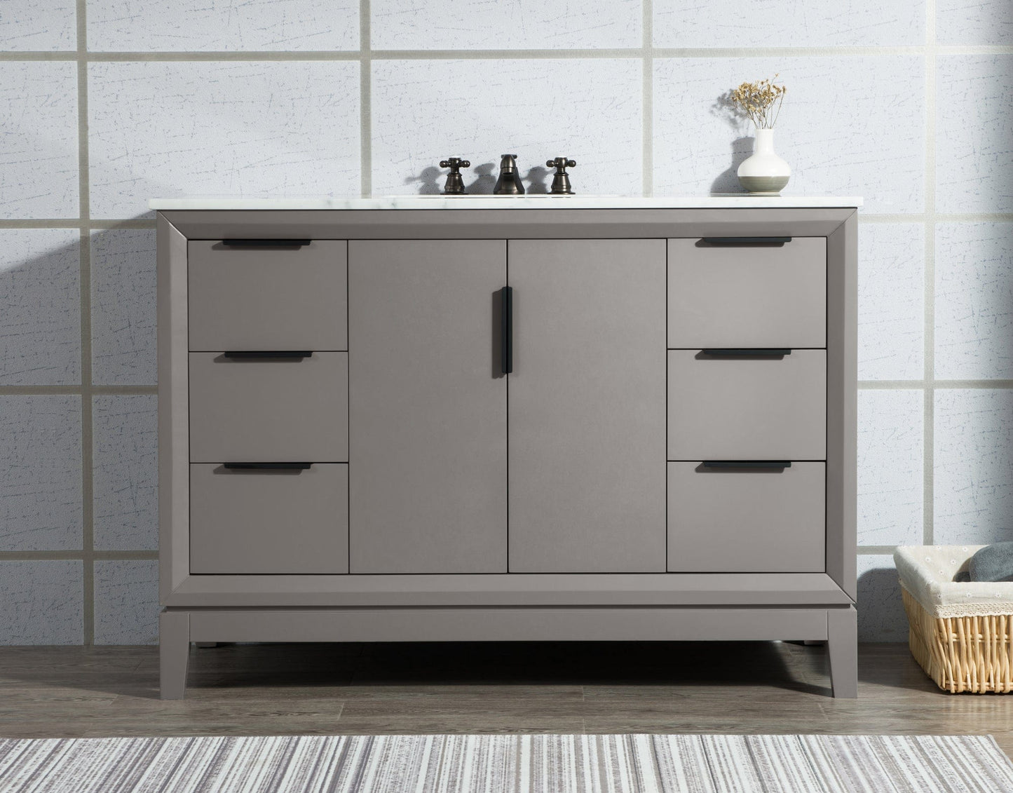 Water Creation Elizabeth 48" Carrara White Marble Vanity In Cashmere Grey With Mirror(s) and Faucet(s)