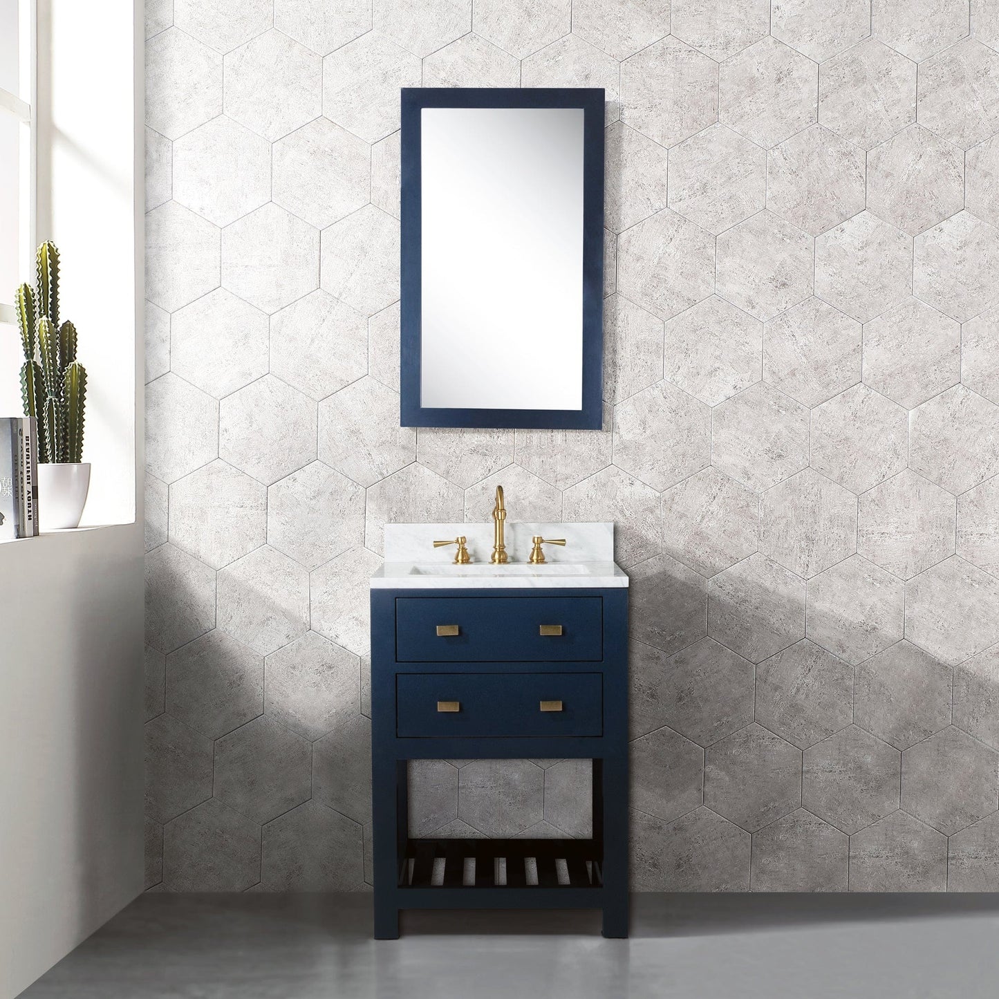 Water Creation 24 Inch Monarch Blue Single Sink Bathroom Vanity With F2-0012 Satin Gold Faucet From The Madalyn Collection