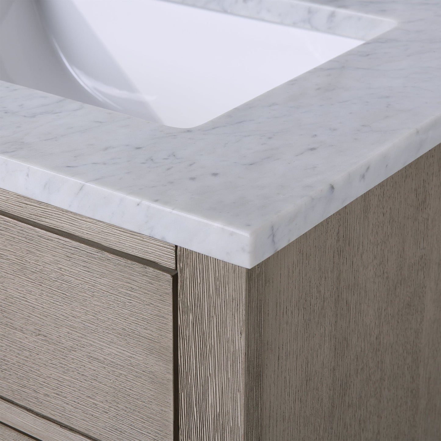 Water Creation Chestnut 60 In. Double Sink Carrara White Marble Countertop Vanity In Grey Oak