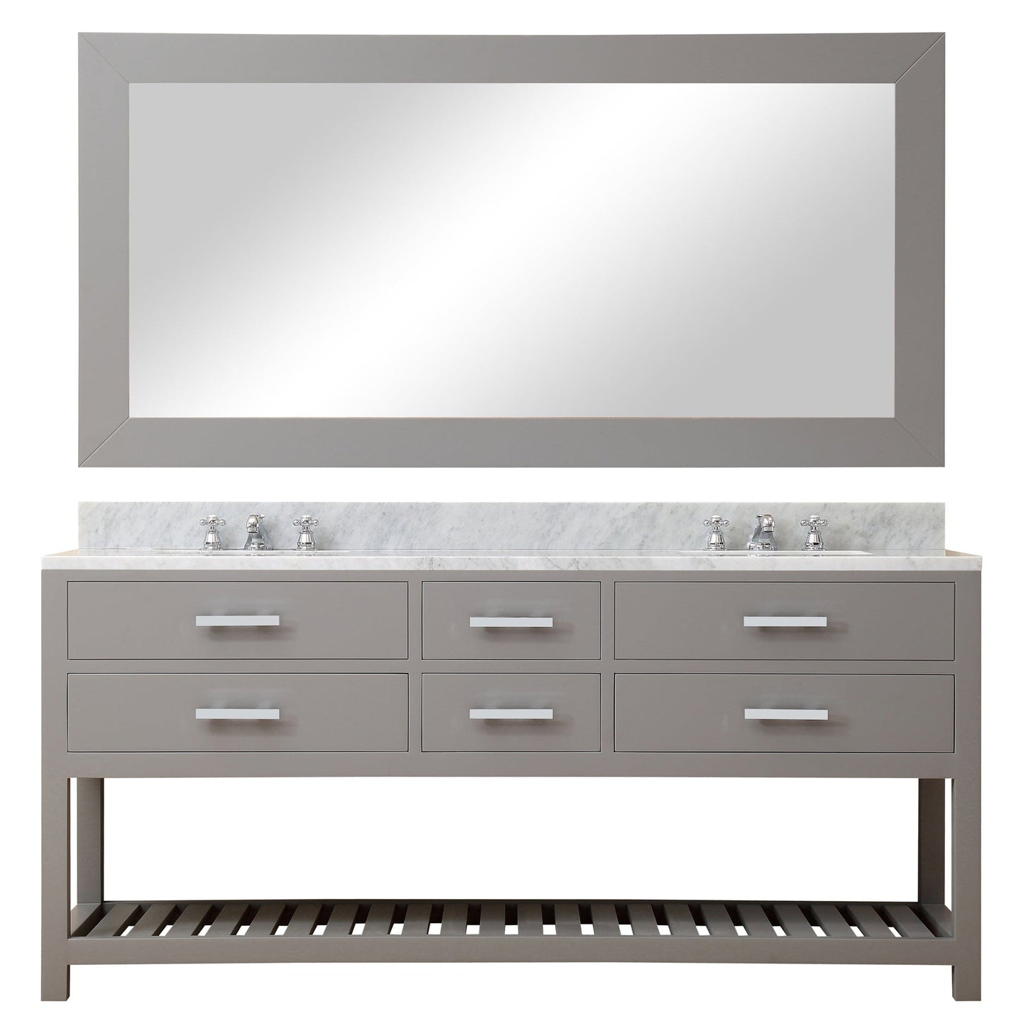 Water Creation 72 Inch Cashmere Grey Double Sink Bathroom Vanity With Matching Large Framed Mirror From The Madalyn Collection