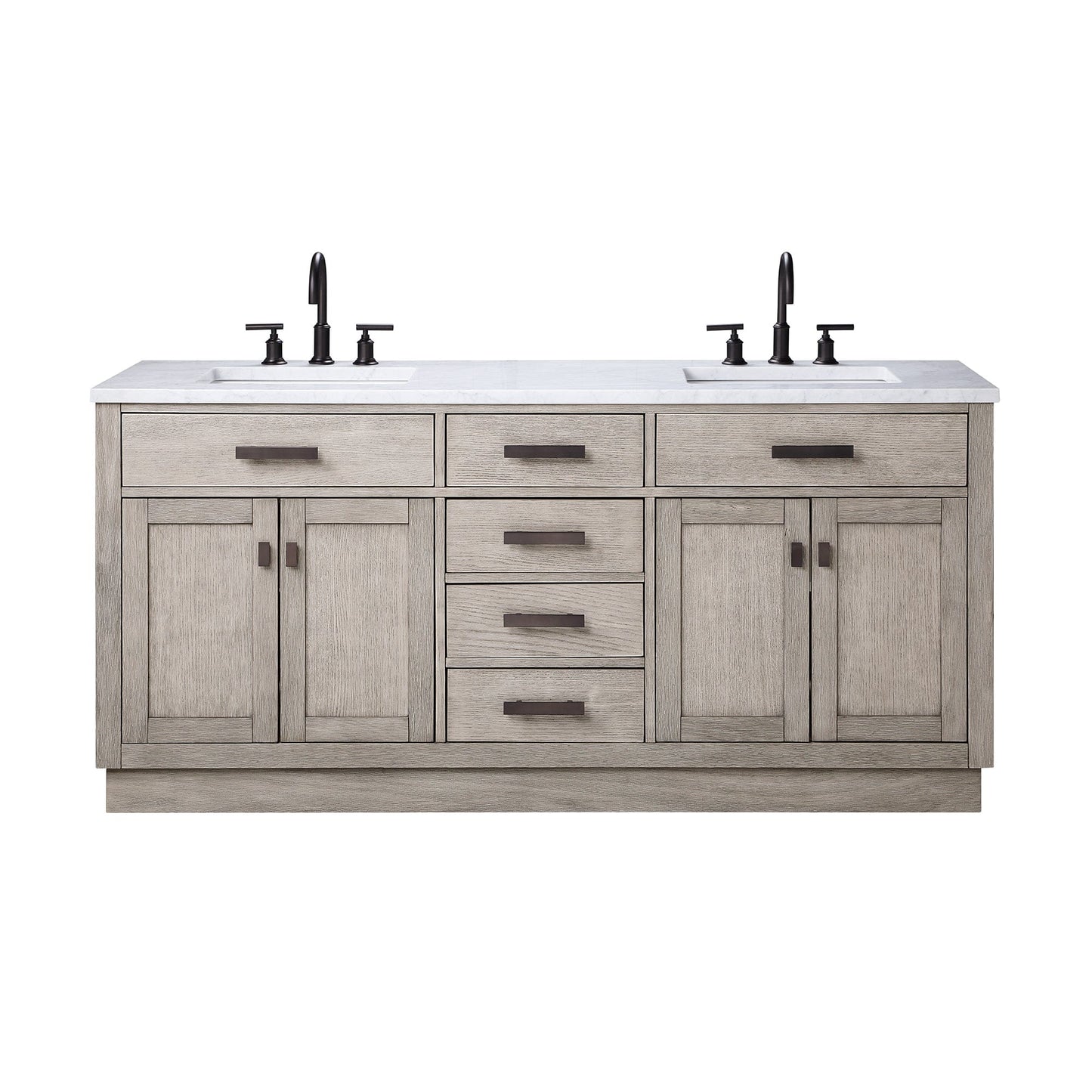 Water Creation Chestnut 72 In. Double Sink Carrara White Marble Countertop Vanity In Grey Oak