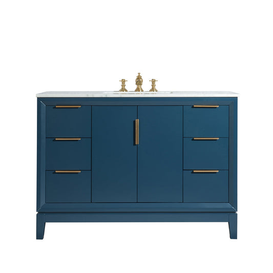 Water Creation Elizabeth 48" Carrara White Marble Vanity In Monarch Blue  With Faucet(s)