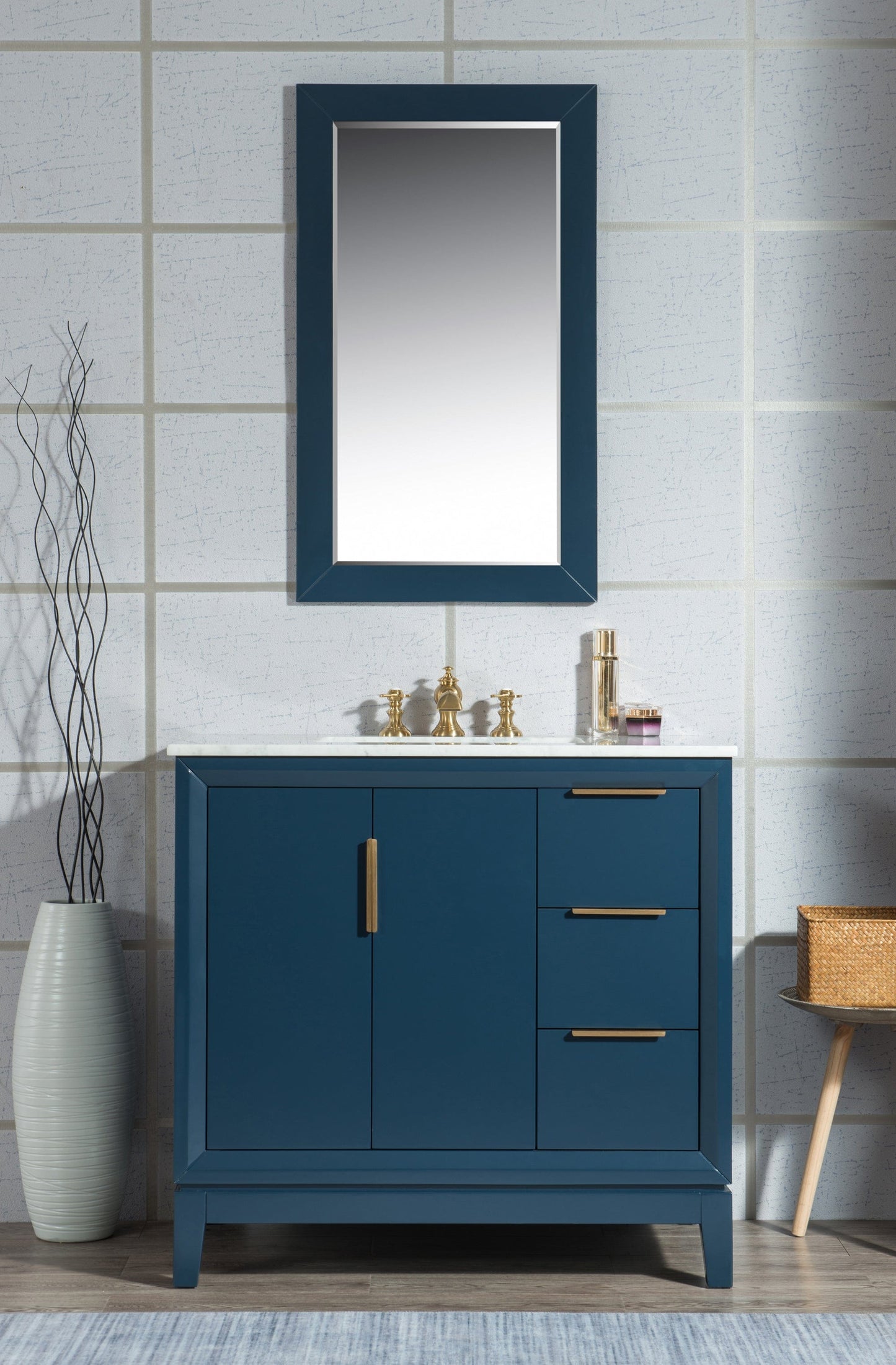 Water Creation Elizabeth 36" Single Sink Carrara White Marble Vanity In Monarch Blue