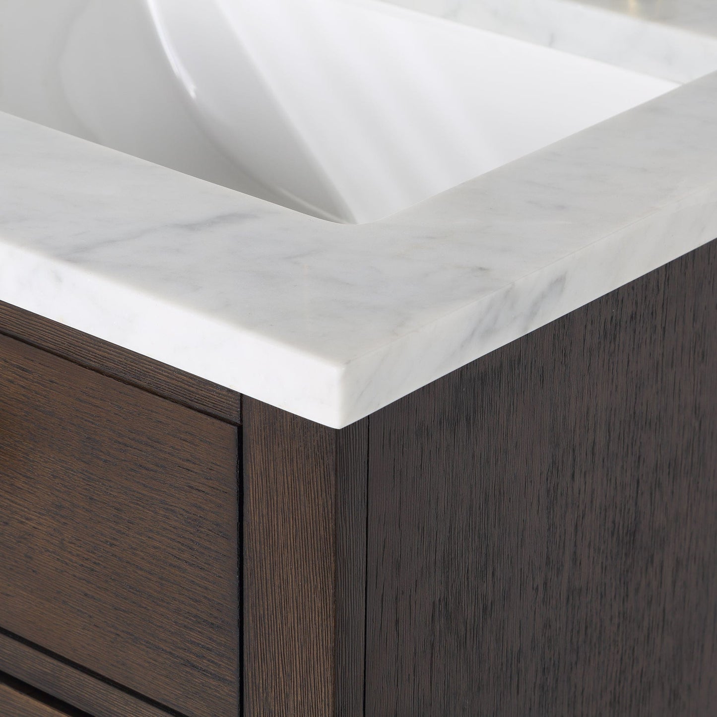 Water Creation Chestnut 24 In. Single Sink Carrara White Marble Countertop Vanity In Brown Oak with Mirror