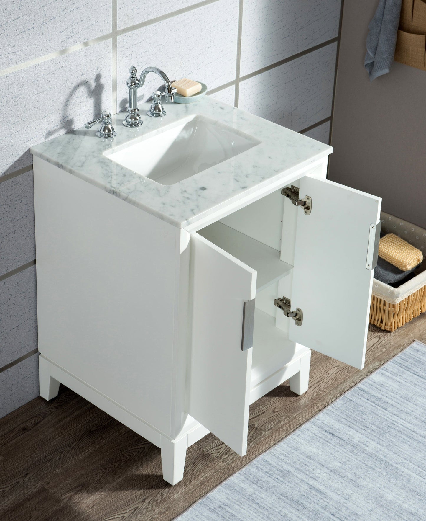 Water Creation Elizabeth 24" Single Sink Carrara White Marble Vanity In Pure White With Matching Mirror(s)