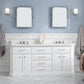 Water Creation 72" Palace Collection Quartz Carrara Pure White Bathroom Vanity Set With Hardware