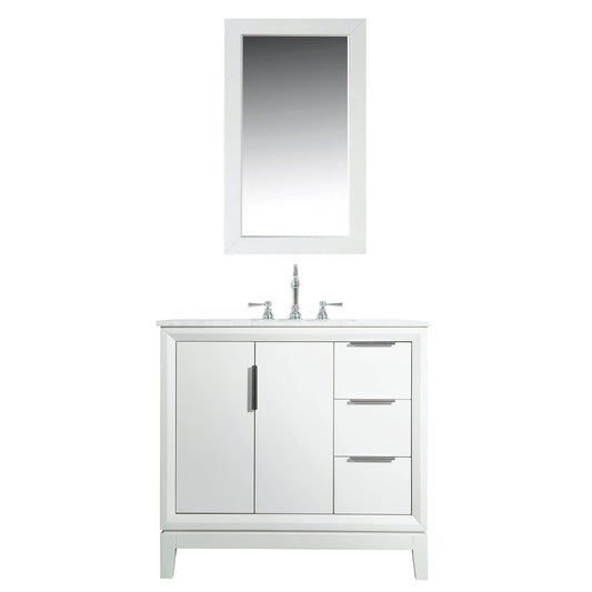 Water Creation Elizabeth 36" Carrara White Marble Vanity In Pure White With Mirror(s) and Faucet(s)