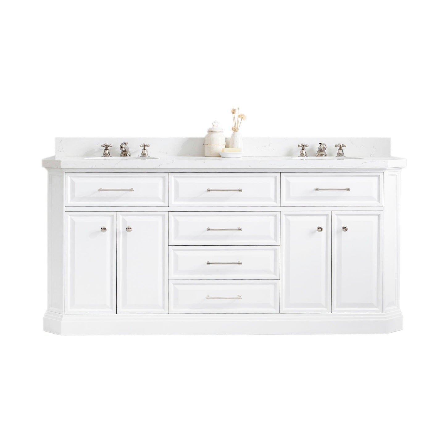 Water Creation 72" Palace Collection Quartz Carrara Pure White Bathroom Vanity Set With Hardware